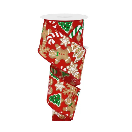 2.5"x10yd Gingerbread Cookies Christmas Wired Ribbon – Red Holiday Ribbon for Wreaths & Bows-RGE188524 Craig Bachman