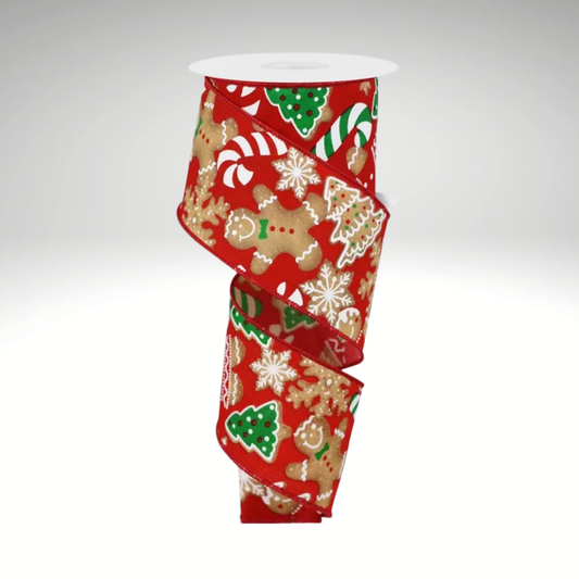 2.5"x10yd Gingerbread Cookies Christmas Wired Ribbon – Red Holiday Ribbon for Wreaths & Bows-RGE188524 Craig Bachman