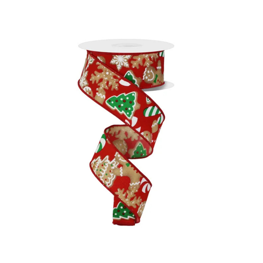 1.5"x10yd Gingerbread Cookies Christmas Wired Ribbon – Red Holiday Ribbon for Wreaths & Bows-RGE188424 Craig Bachman