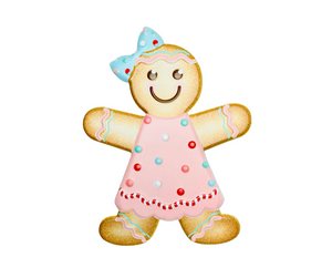 13" Embossed Metal Christmas Sign - Delightful Gingerbread Girl in Pink, Brown, Mint, Red & White-MD0742