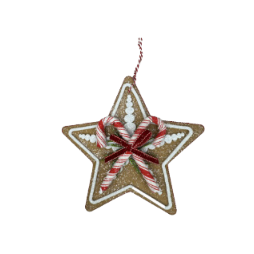 9" Gingerbread Peppermint Star Ornament – Foam & Fabric Holiday Tree Decoration-86092RDWT