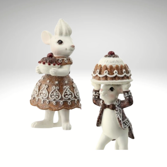 Gingerbread Mouse Figurine Set – 4" Resin Boy & Girl Christmas Decor-MTX66275 Regency