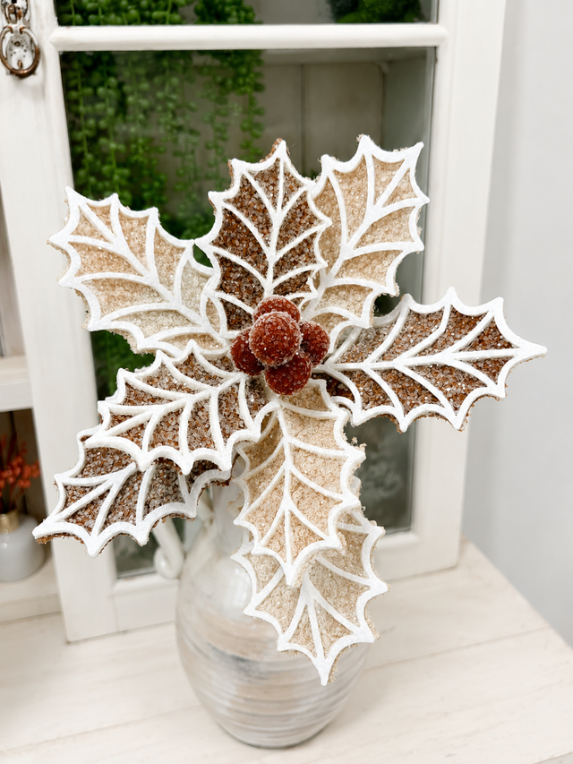 Frosted Gingerbread Leaf Pick | Glittered Christmas Cookie Decor | 24" Pick-65798 Golden Bell