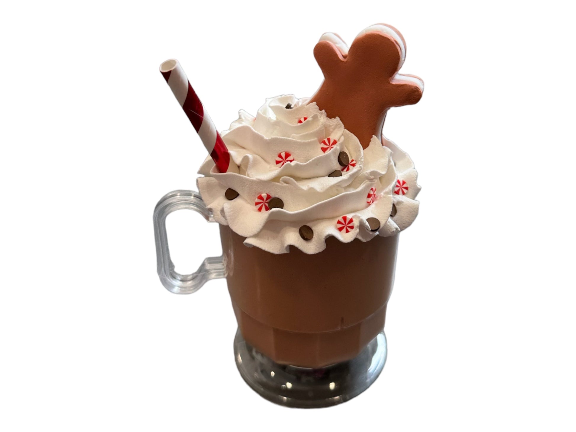 5" Faux Gingerbread Theme Hot Chocolate - Mini Christmas Decor in 8oz Coffee Cup with Clay Cookie, Peppermint & Chocolate Sprinkles TCT Crafts