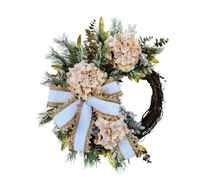 Load image into Gallery viewer, 28x20&quot; Elegant Gold &amp; White Floral Christmas/Winter Grapevine Wreath - Enriched with Designer Beaded Ribbon-TCT1420
