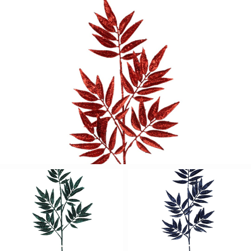 31.5" Glitter Leaf Spray | Elegant Floral Pick | Choose from Emerald Green, Midnight Blue, or Red