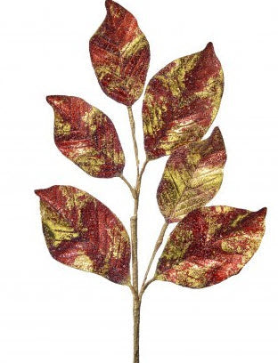 Gold Red Magnolia Leaf Spray 25"-MTX78131 Regency