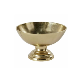 Gold Metal Compote Bowl — 8 Inch Polished Gold Pedestal Floral Container-72809-00 Pioneer Imports