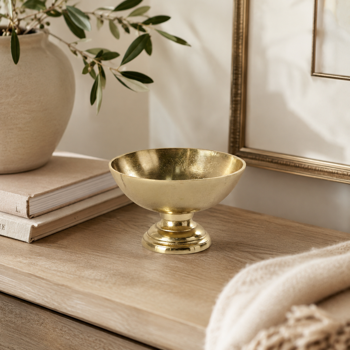 Gold Metal Compote Bowl — 8 Inch Polished Gold Pedestal Floral Container-72809-00 Pioneer Imports