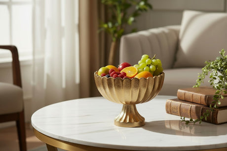 Gold Scalloped Metal Compote Bowl for Floral Arrangements and Weddings-73350-00 Pioneer Imports