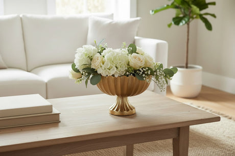 Gold Scalloped Metal Compote Bowl for Floral Arrangements and Weddings-73350-00 Pioneer Imports