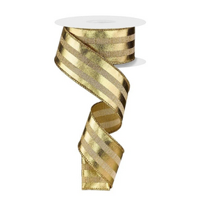 Gold Metallic Stripe Ribbon | Wired Metallic Christmas Ribbon | 1.5" x 10yd-RGE144908 Craig Bachman