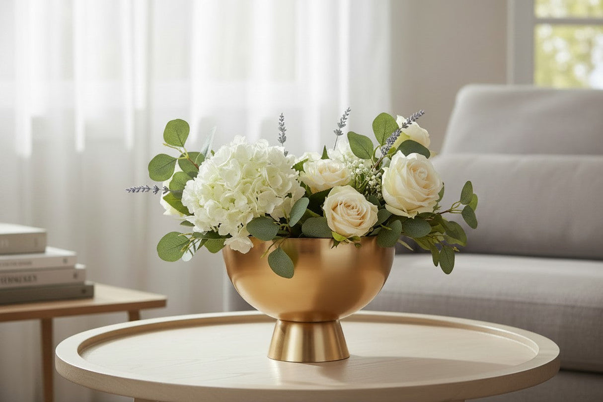 Gold Metal Compote Bowl 8 Inch for Floral Arrangements Weddings and Decor-78835-00 Pioneer Imports