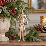 Gold Resin Standing Deer with Walking Stick | Christmas Woodland Tabletop Decor | 12"-53176A K & K Interiors