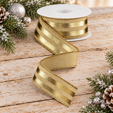 Gold Metallic Stripe Ribbon | Wired Metallic Christmas Ribbon | 1.5" x 10yd-RGE144908 Craig Bachman