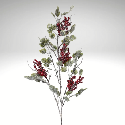 36" Frosted Red Berry and Grape Leaf Spray – Artificial Christmas Winter Greenery Stem -MTX57308 Regency