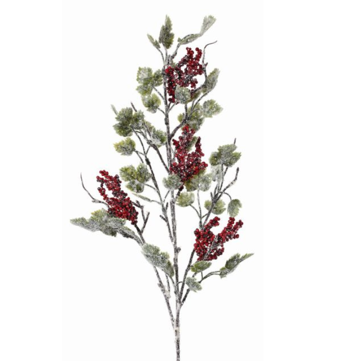 36" Frosted Red Berry and Grape Leaf Spray – Artificial Christmas Winter Greenery Stem -MTX57308 Regency