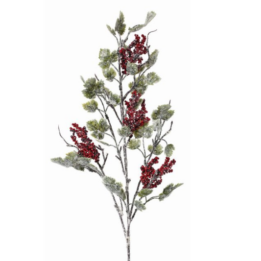 36" Frosted Red Berry and Grape Leaf Spray – Artificial Christmas Winter Greenery Stem -MTX57308 Regency