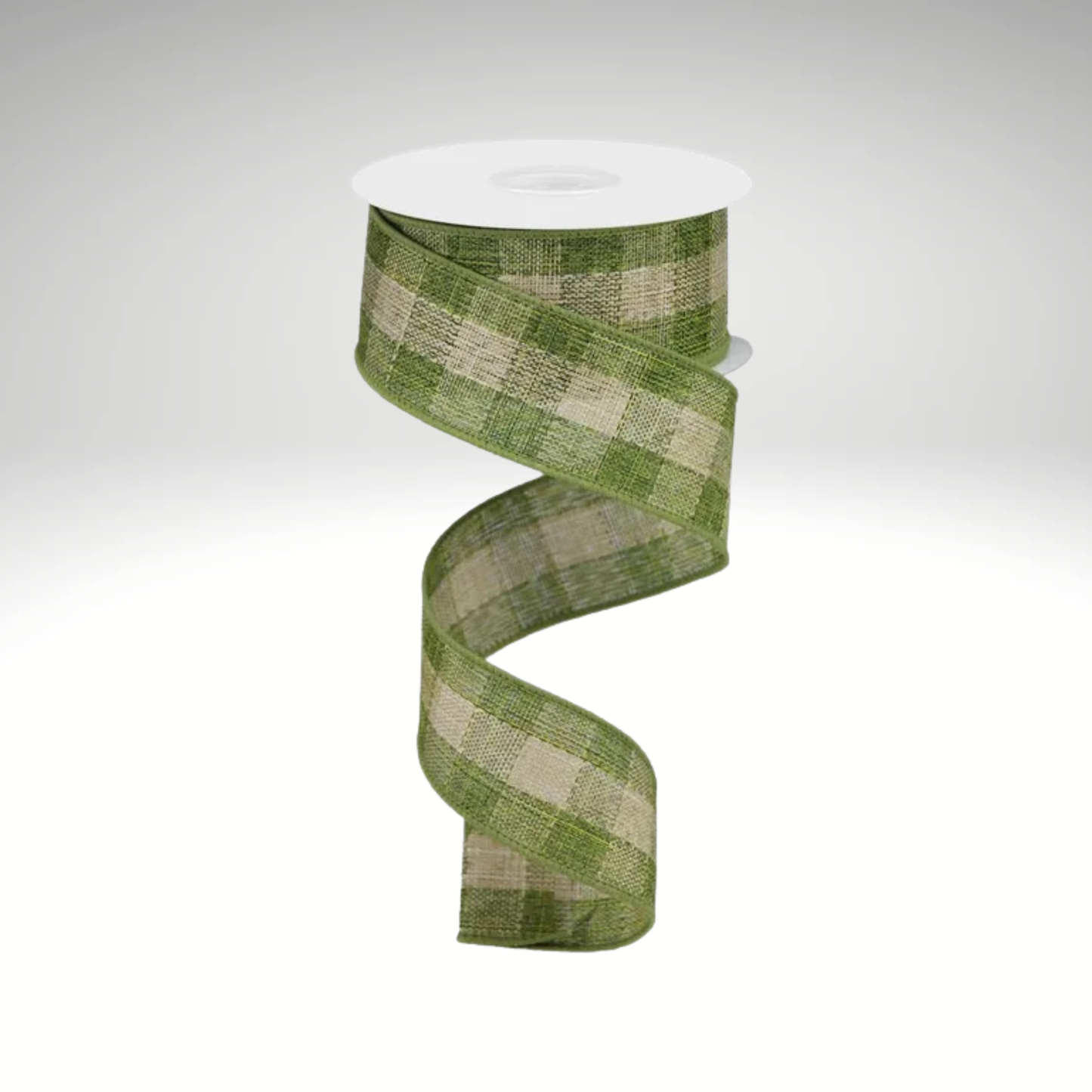 Woven Burlap Check Ribbon Moss Green Beige Wired Ribbon-RGA176952 Craig Bachman