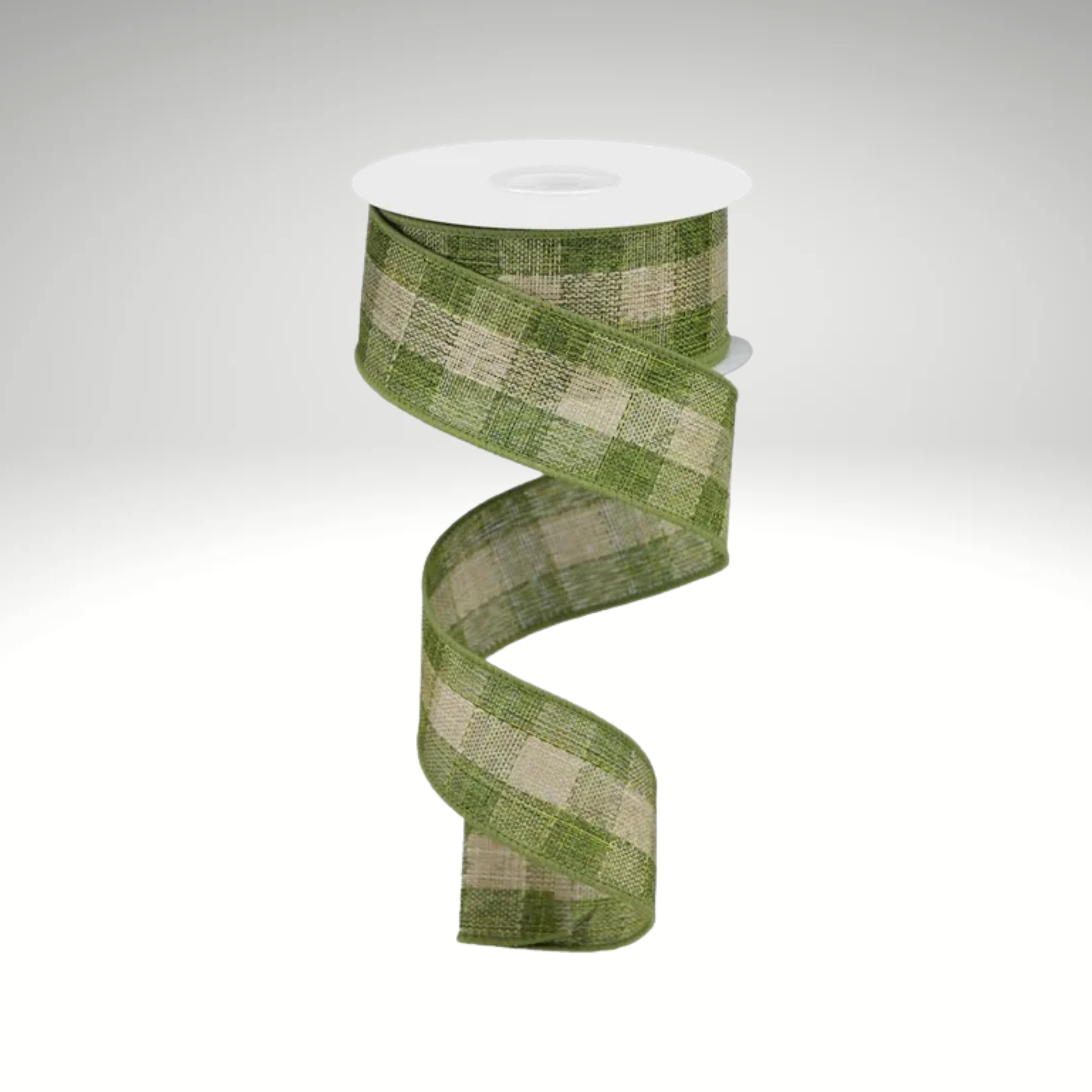 Woven Burlap Check Ribbon Moss Green Beige Wired Ribbon-RGA176952 Craig Bachman