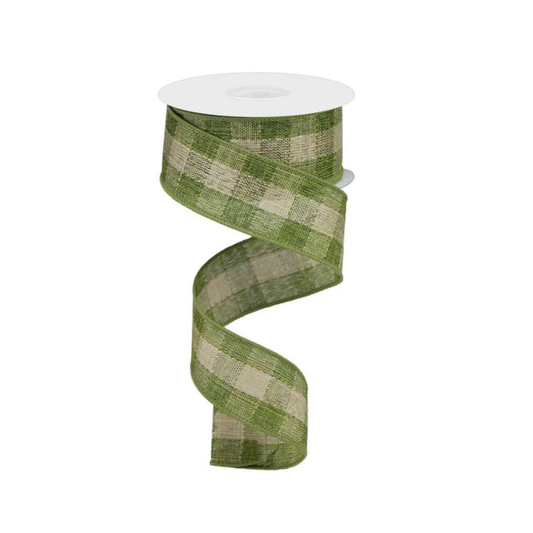 Woven Burlap Check Ribbon Moss Green Beige Wired Ribbon-RGA176952 Craig Bachman