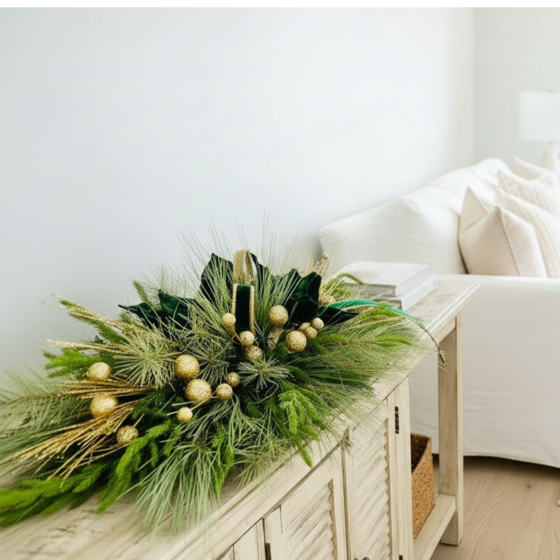 Elegant Emerald Green and Gold Holiday Centerpiece or Door Swag