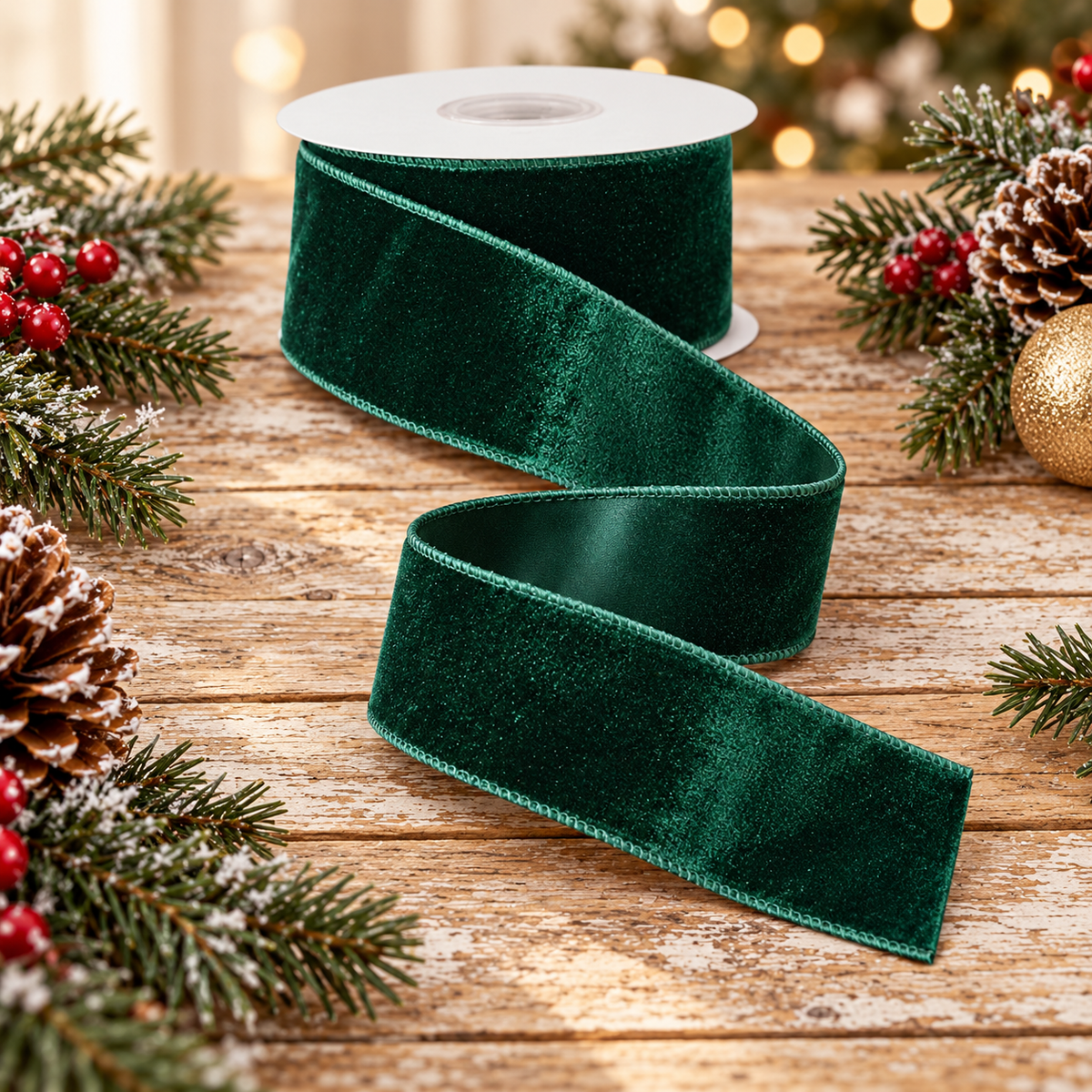 Hunter Green Velvet Ribbon | Wired Christmas Velvet Ribbon | 2.5" x 10yd-RGE165912 Craig Bachman