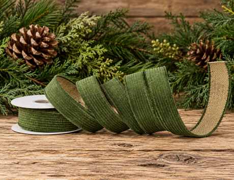 Regency Olive Green Corduroy Burlap Ribbon | Natural Texture | 1.5" x 5yd-MTH13801-GRN Regency International