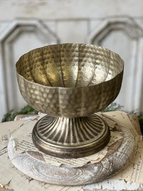 Mercuresque Metal Compote 6" - Textured Fluted Bowl-HM7888 Lancaster & Vintage