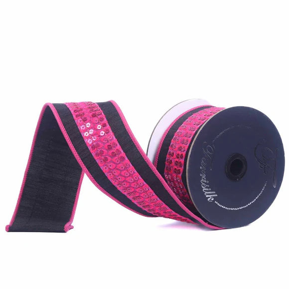 Farrisilk Hot Pink Black Wired Ribbon 2.5 Inch 5 Yards-HR055-88 Farrisilk
