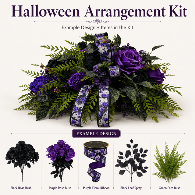 Halloween Arrangement Kit with Purple & Black Roses-HBKIT112 TCT Crafts Designs & Decor