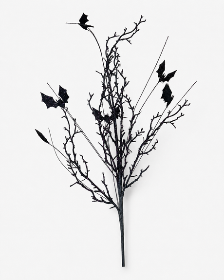 Black Bat Twig Spray with Purple Glitter — 30 Inch Halloween Wreath Supply-42570A K & K Interiors