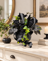 Halloween Cauldron Arrangement – Gothic Floral Centerpiece with Black Roses TCT Crafts Designs & Decor