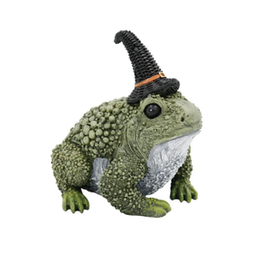 Resin Witch Frog Halloween Figurine — 6.5 Inch Spooky Cute Toad Tabletop Decor-TH02925 Transpac