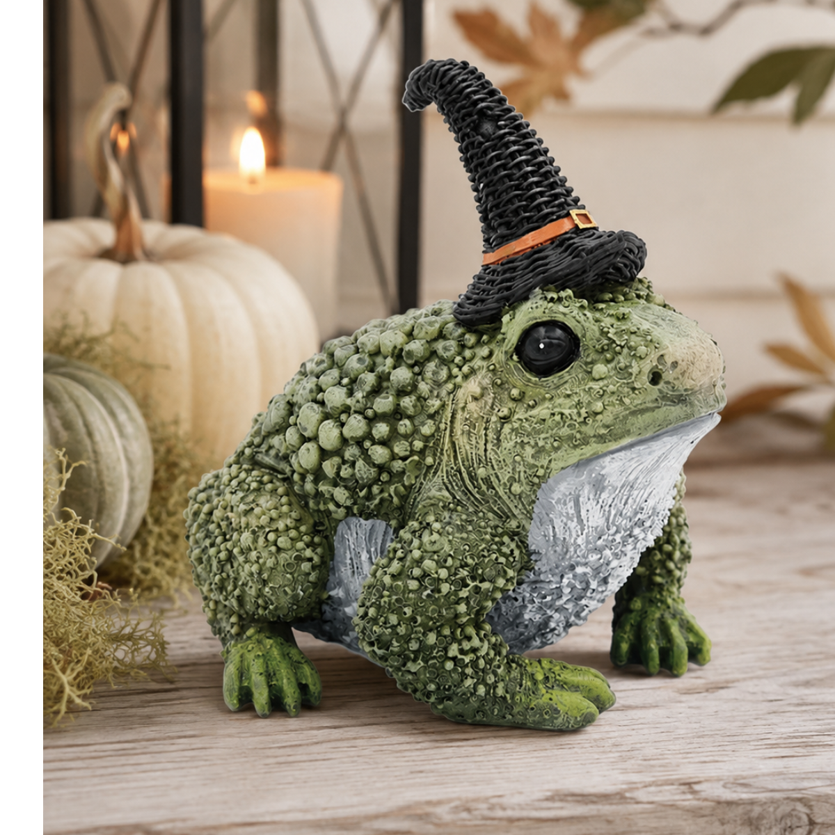 Resin Witch Frog Halloween Figurine — 6.5 Inch Spooky Cute Toad Tabletop Decor-TH02925 Transpac