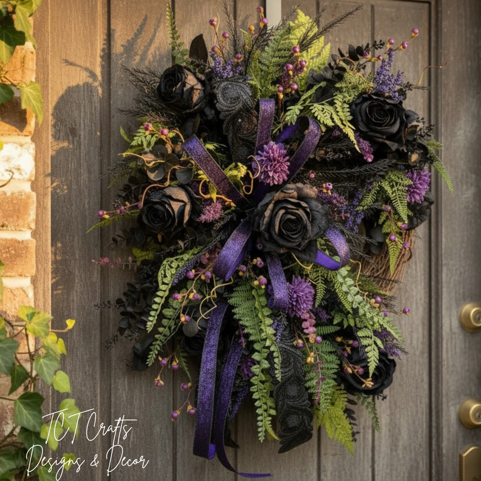 Purple Black Halloween Wreath | Gothic Rose Front Door Decor TCT Crafts