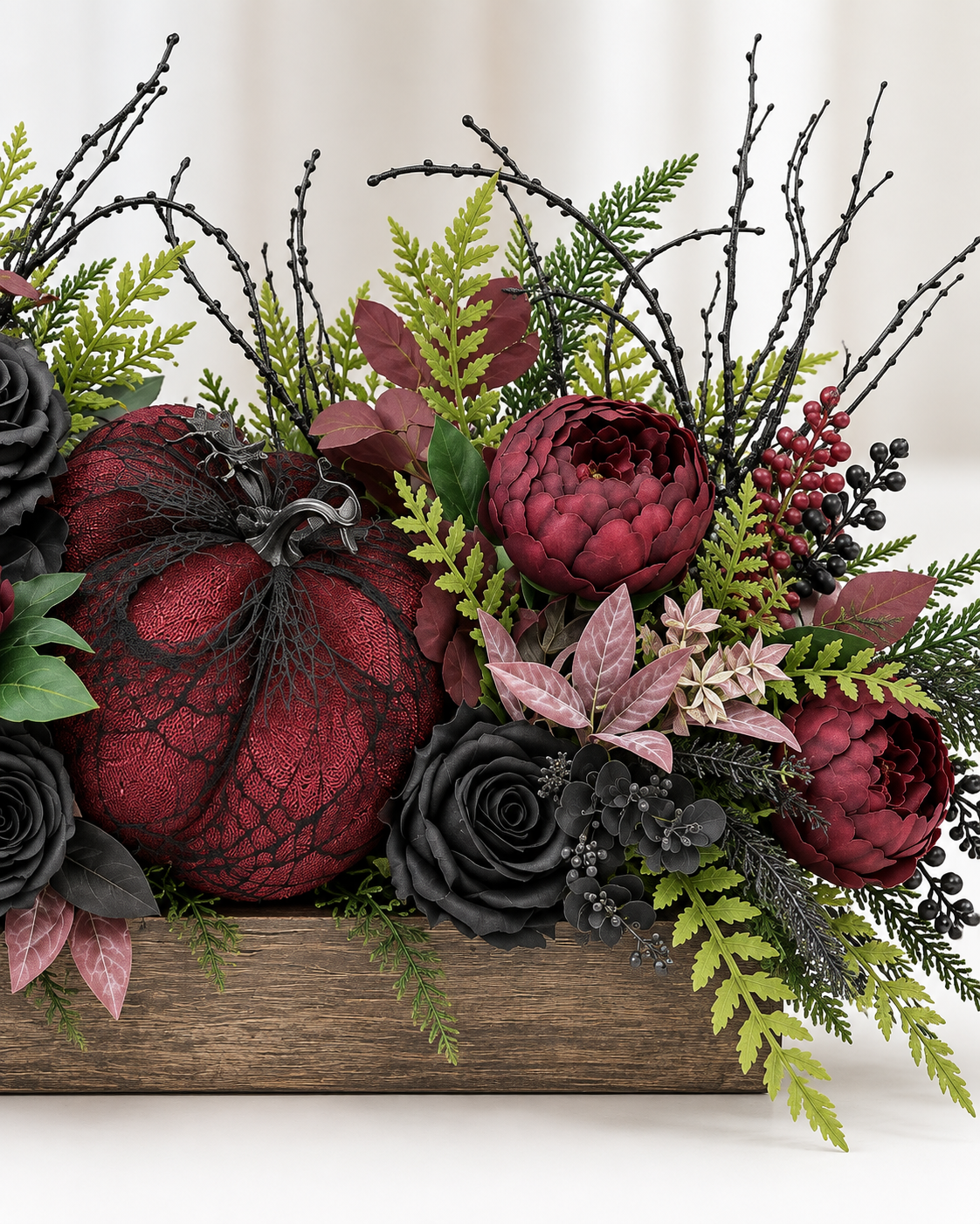 Gothic Glam Halloween Centerpiece | Burgundy and Black Rose Table Display TCT Crafts