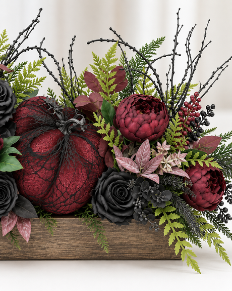 Gothic Glam Halloween Centerpiece | Burgundy and Black Rose Table Display TCT Crafts
