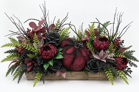 Gothic Glam Halloween Centerpiece | Burgundy and Black Rose Table Display TCT Crafts