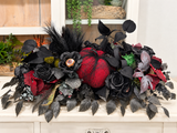 Gothic Halloween Centerpiece | Black Rose Spider Pumpkin Arrangement | 30"Lx15"W-2196 TCT Crafts Designs & Decor