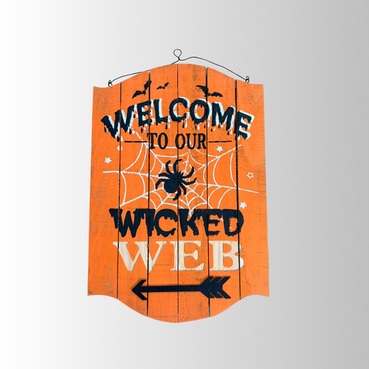 17" Welcome to Our Wicked Web Wooden Halloween Sign-30054648 TCTCrafts