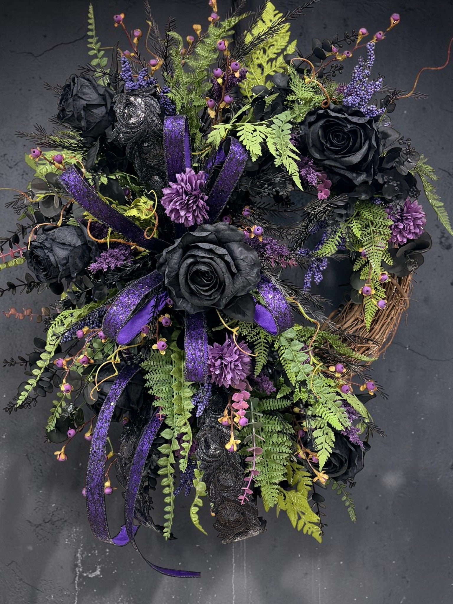 Purple Black Halloween Wreath | Gothic Rose Front Door Decor TCT Crafts