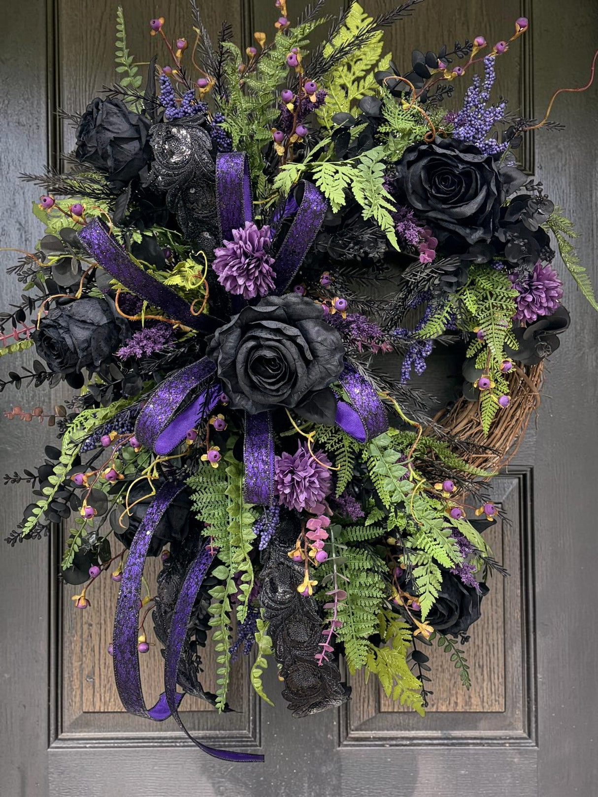 Purple Black Halloween Wreath | Gothic Rose Front Door Decor TCT Crafts