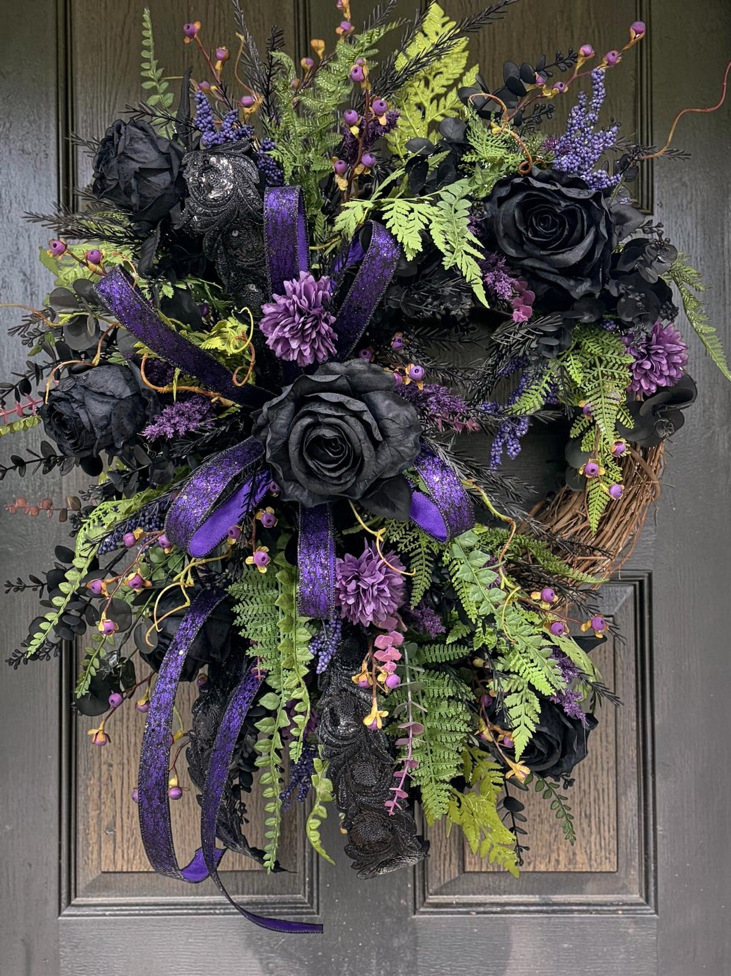 Purple Black Halloween Wreath | Gothic Rose Front Door Decor TCT Crafts