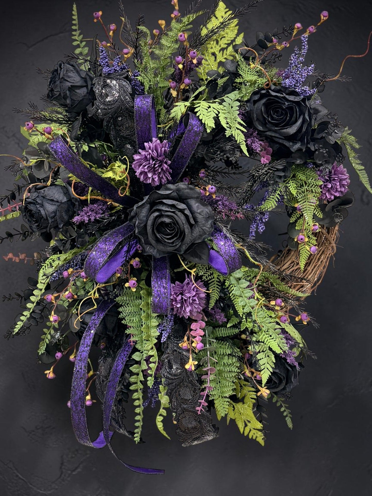 Purple Black Halloween Wreath | Gothic Rose Front Door Decor TCT Crafts