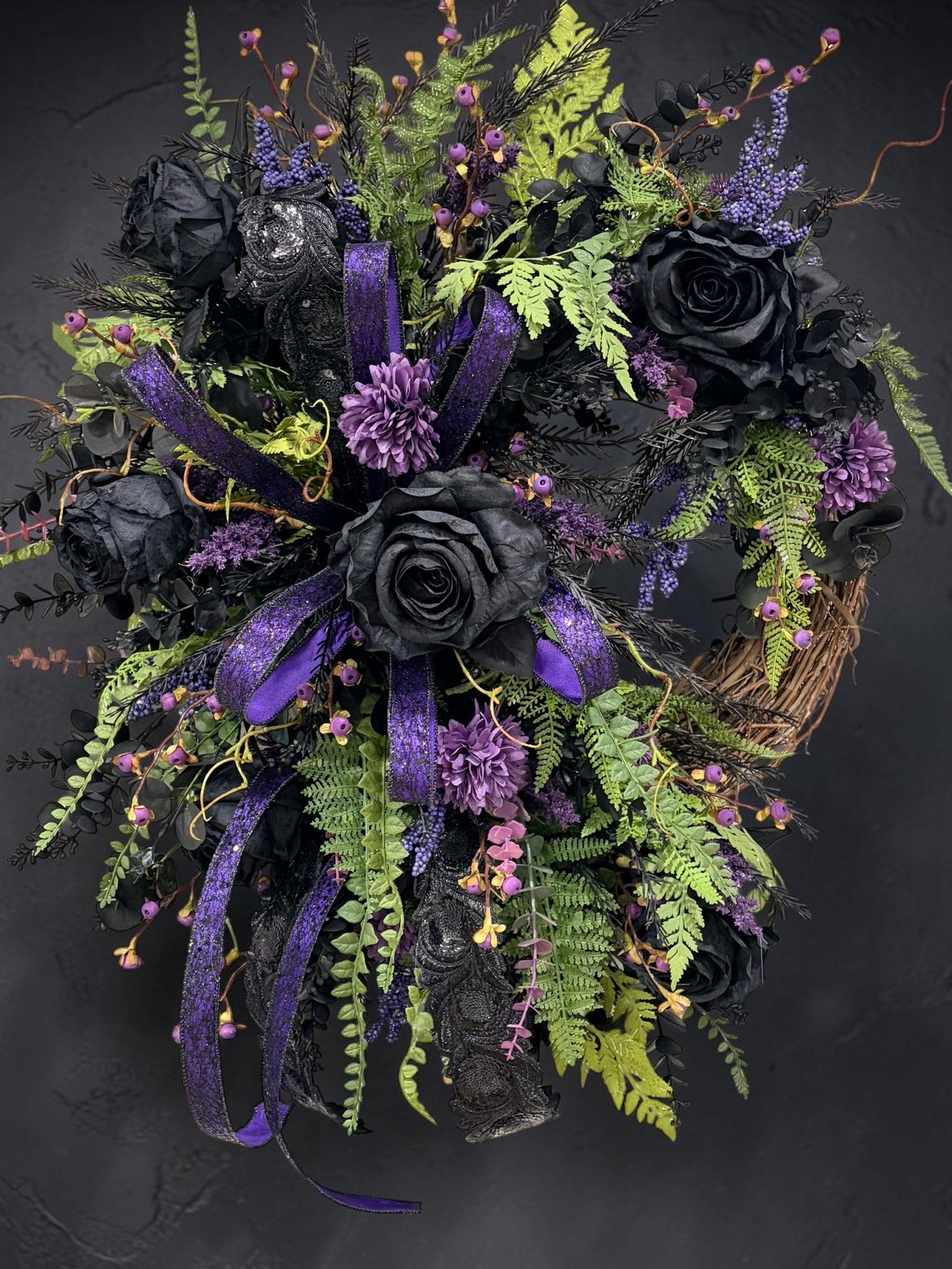 Purple Black Halloween Wreath | Gothic Rose Front Door Decor TCT Crafts