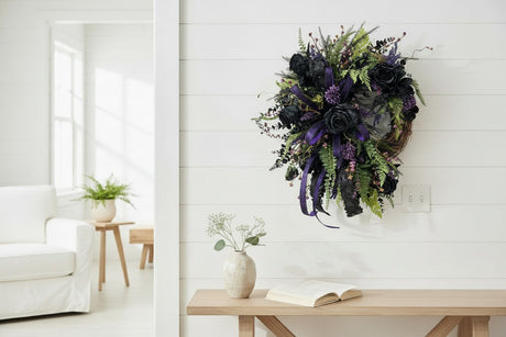 Purple Black Halloween Wreath | Gothic Rose Front Door Decor TCT Crafts