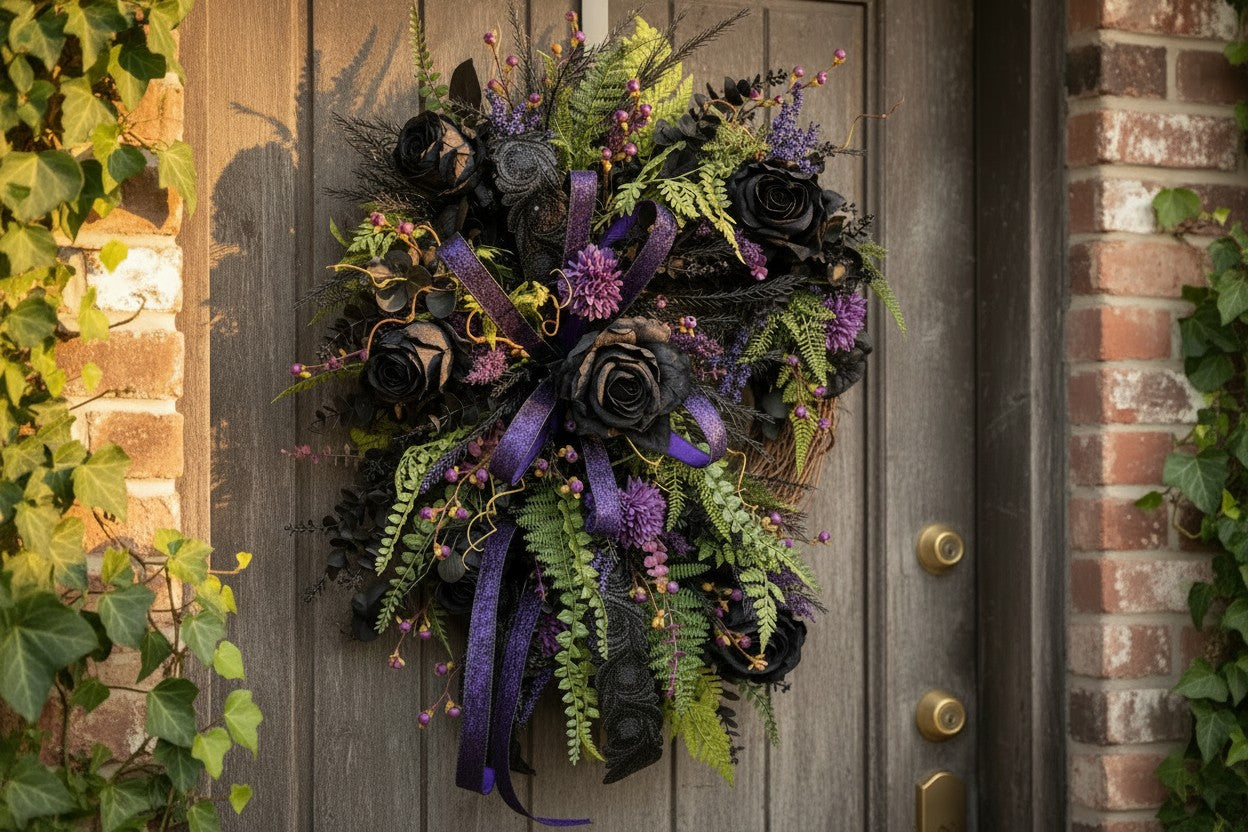 Purple Black Halloween Wreath | Gothic Rose Front Door Decor TCT Crafts