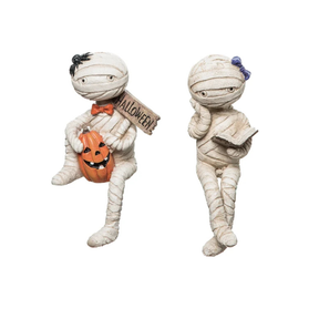 Halloween Mummy Shelf Sitter Set — Spooky Cute Resin Mummy Figurines, Set of 2-R0135 Transpac