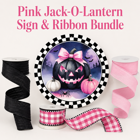 Pink Jack-O-Lantern Sign Ribbon Bundle Wreath Kit-HB104 TCTCrafts